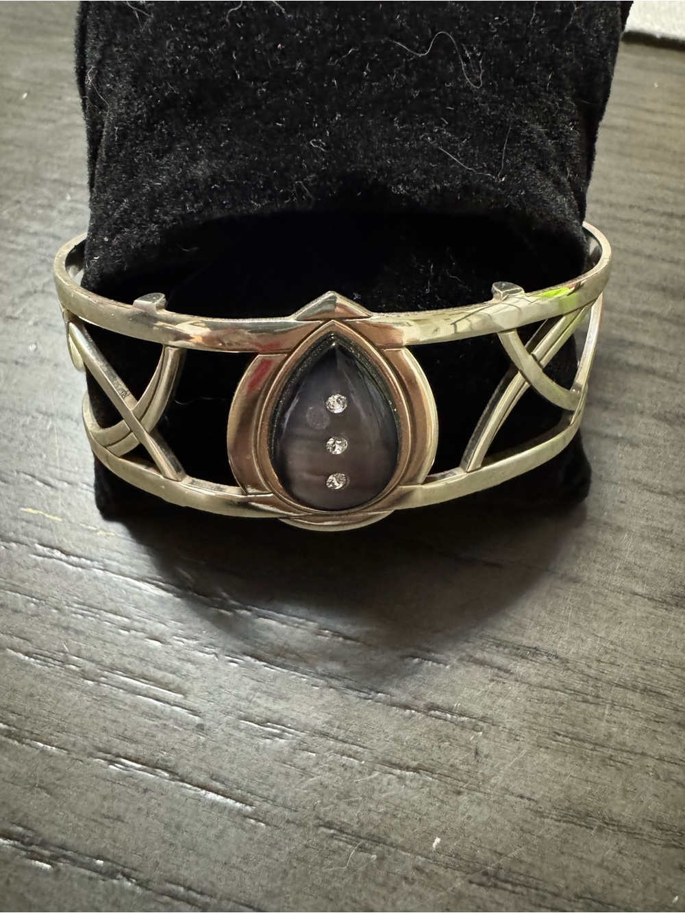 Brighton Silver Teardrop Cuff Bracelet with Gray Stone  Accent Crystals